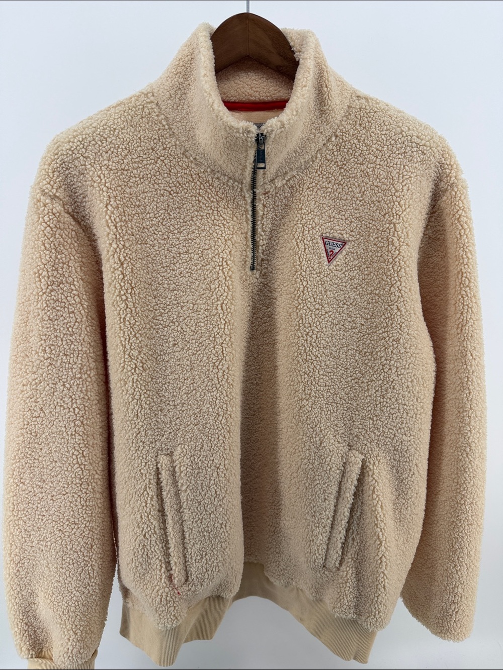 Guess Men's Tan Sherpa Half-Zip Jacket